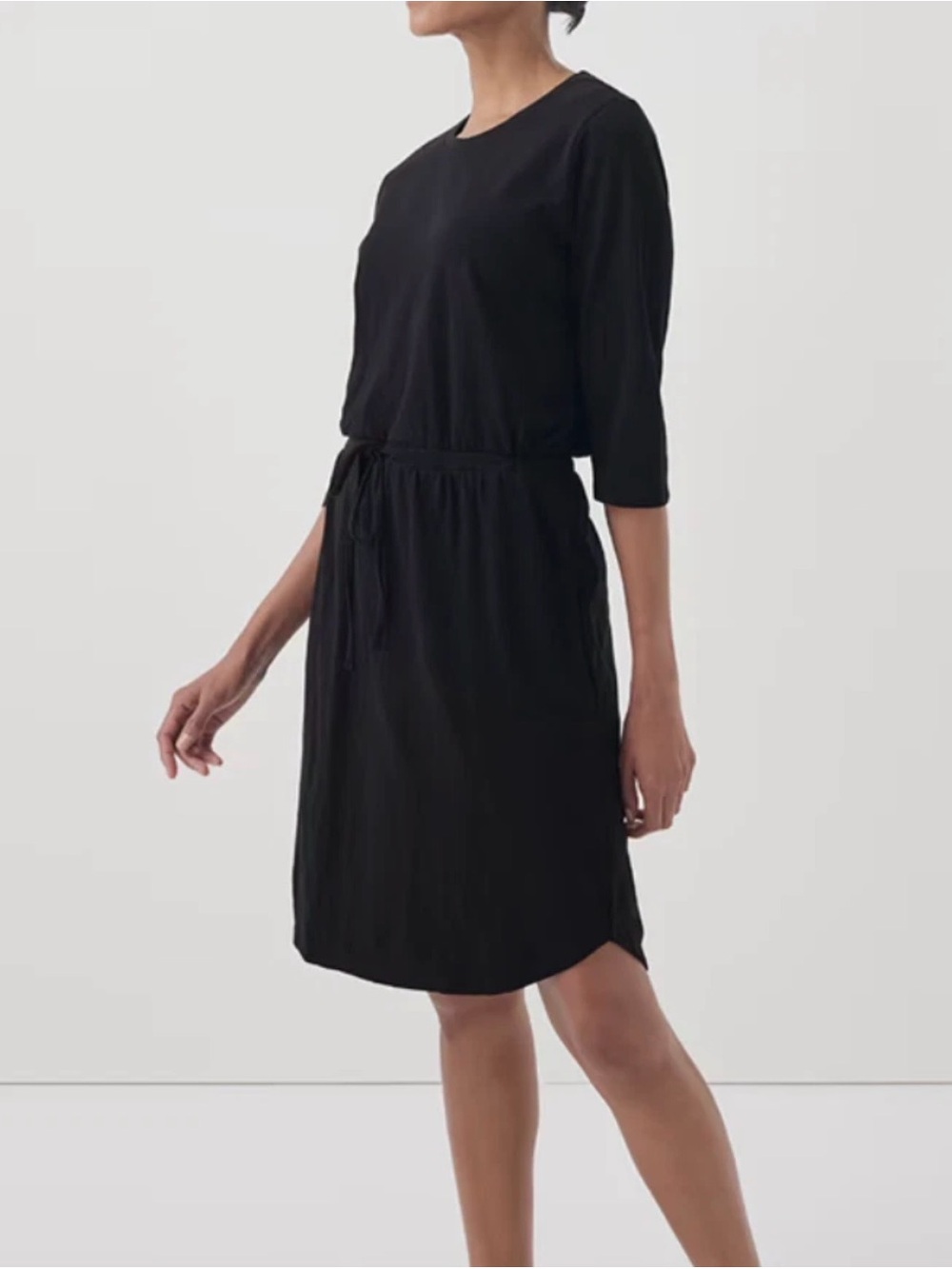 NWOT Pact Organic Cotton Women's Black Relaxed Slub Tie Waist Dress Black  S